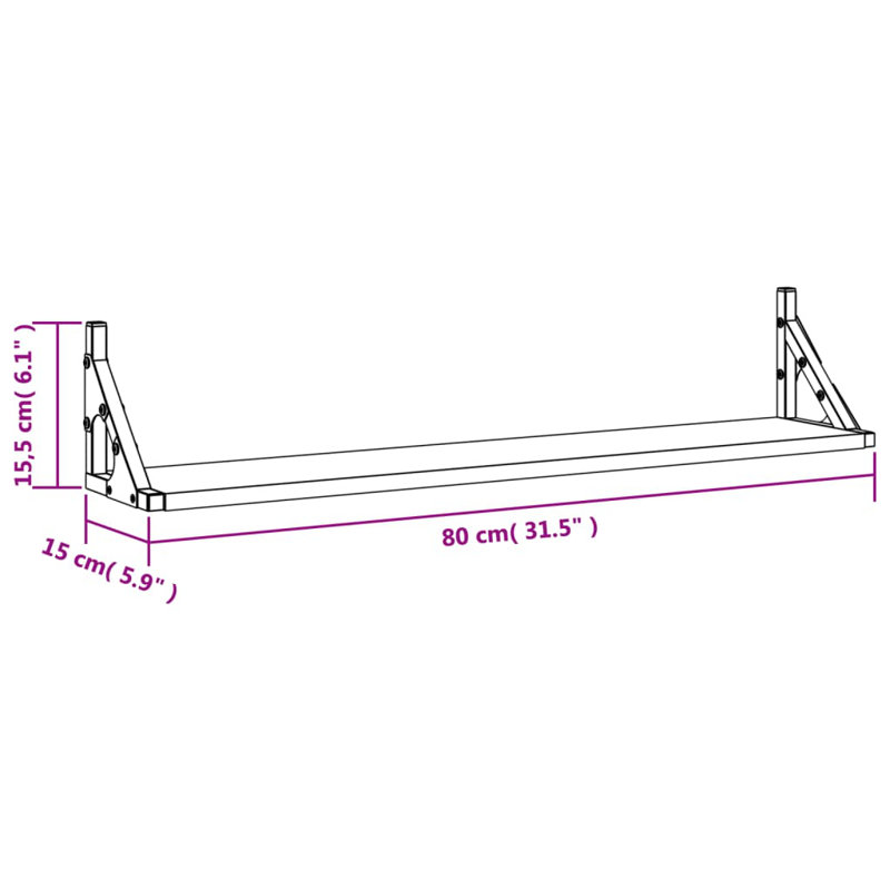 Bohuslavice Bracket Shelf, 15.5cm H x 80 cm W x 15 cm D, Grey Sonoma