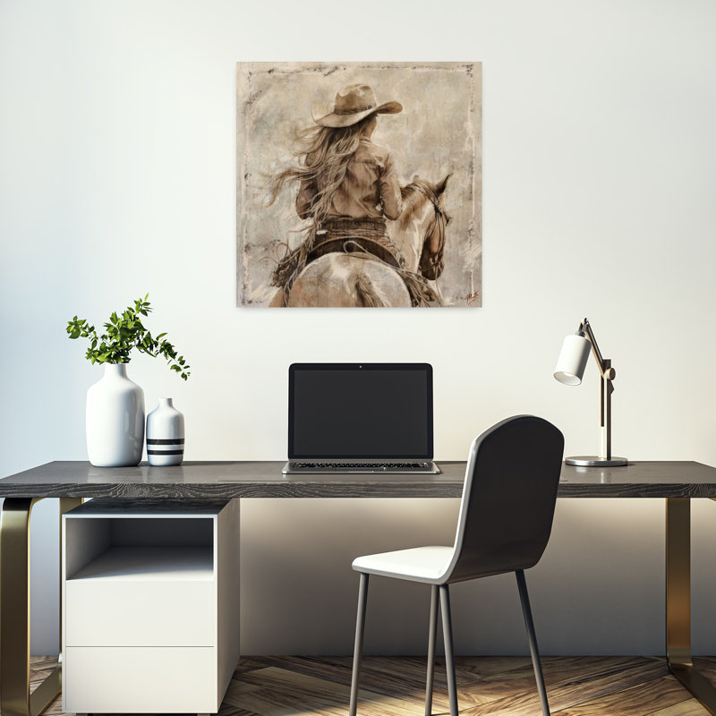 Cowgirl II, art cheval contemporain, H 18 po x l 18 po