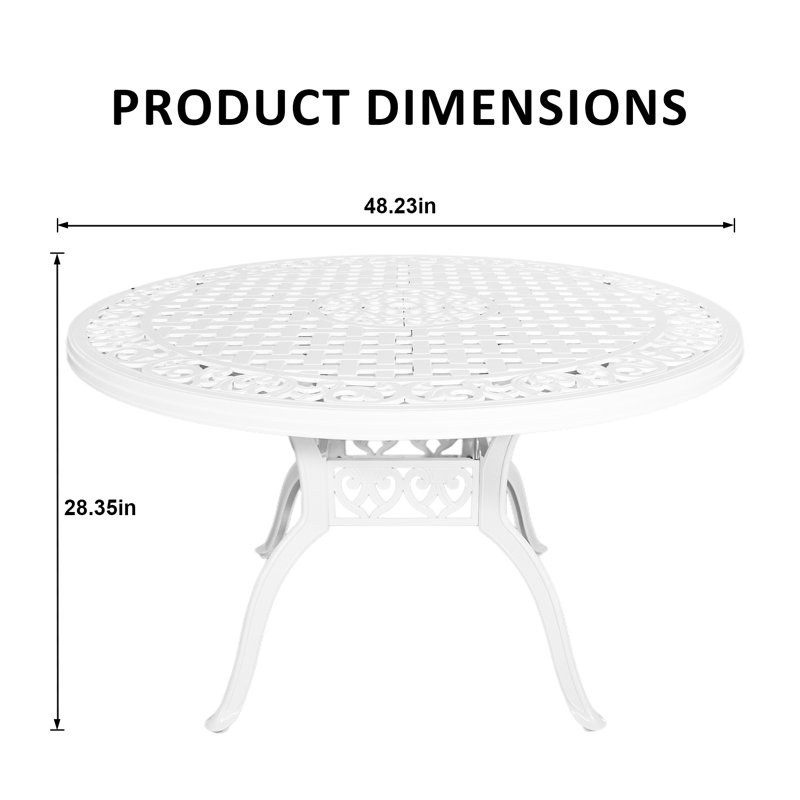 Cast Aluminum 48"Round Patio Dining Table ,White