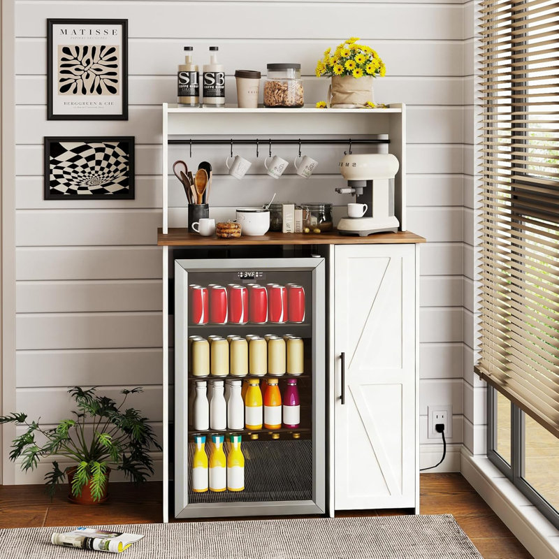 Mini armoire de réfrigérateur avec espace de rangement, armoire à café, support à micro-ondes avec prise, tablette réglable et dispositif anti-basculement, convient pour la cuisine, la salle à manger et le bureau