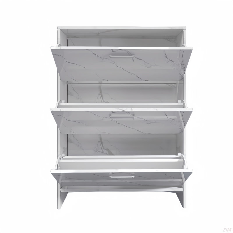 Armoire à chaussures 3 portes avec poignées rétro blanc brillant