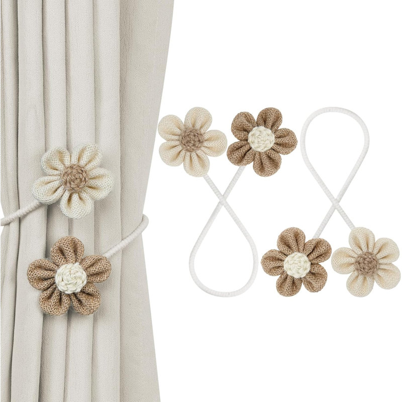 Ensemble de 2 attaches de rideaux boho, Naturel
