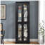 Vitrine vitrée noire avec cadre en bois, rangement à 6 niveaux pour objets de collection, vin et décoration