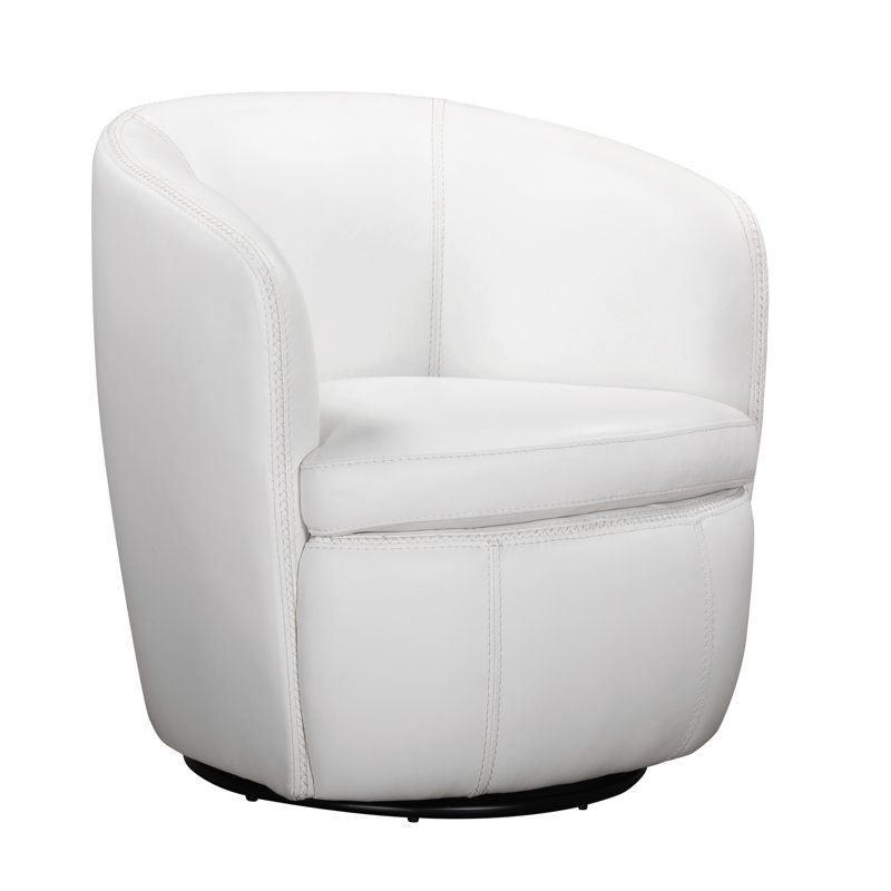 Azurdee Top Grain Genuine Italian Leather Swivel Barrel Chair (Set of 2), Snow