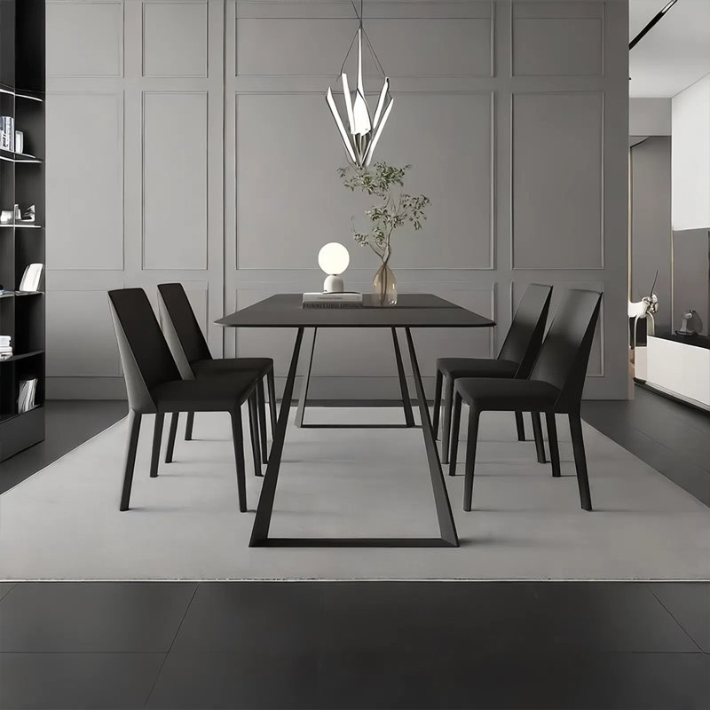 Simple rock plate dining table and chair set, 29.52"H x 55.11"L x 31.49" W