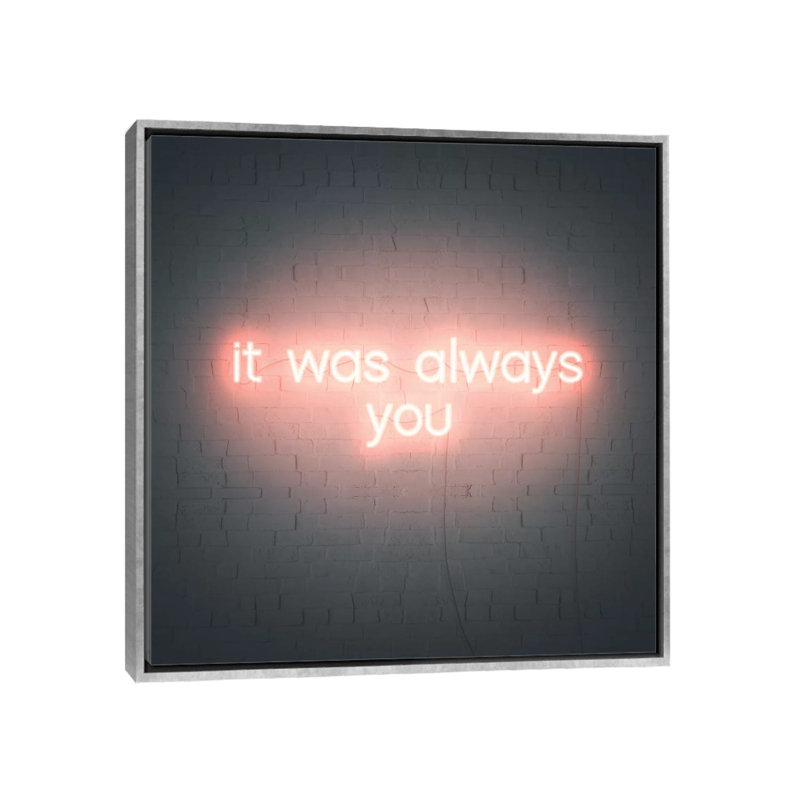 «Neon Love III» par Grace Popp - reproduction d'art textuel, H 18 po x l 18 po x 1,5 po, Toile avec cadre argenté