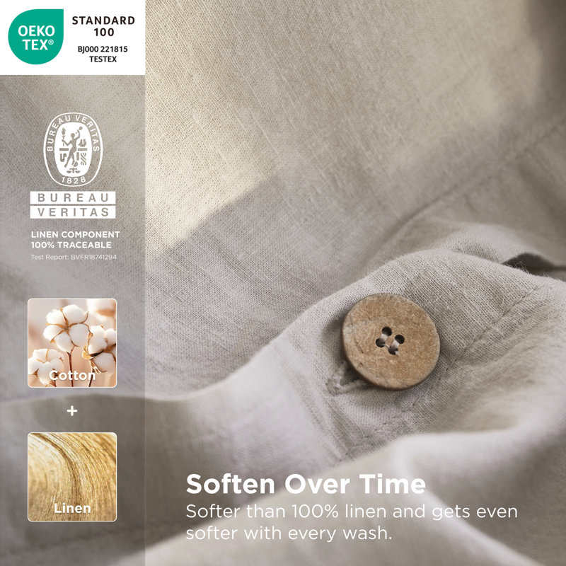 Bedsure Linen Cotton Blend Duvet Cover, PureWoven Cooling & Breathable Bedding Set for Hot Sleepers (Set of 3), Linen