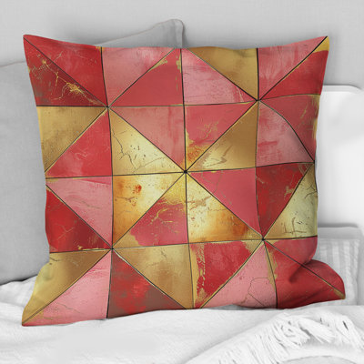 Coussin décoratif en or rose Mid-Century Triangles Glam I