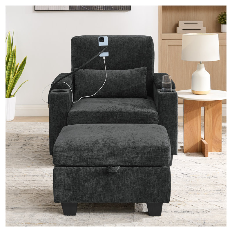 Fauteuil inclinable manuel avec dossier réglable et port de charge USB, siège simple rembourré en mousse noire
