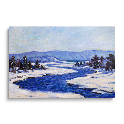 Toile multicolore, rivière gelée, peinture de paysage, art mural peint pour le salon, la salle à manger et la chambre à coucher