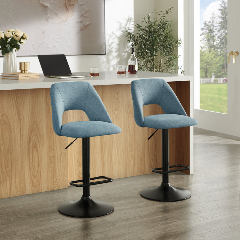 Roundhill Furniture Nuvia Contemporary Adjustable Barstool With Upholstered Swivel Seats, Set Of 2, Blue, Blue