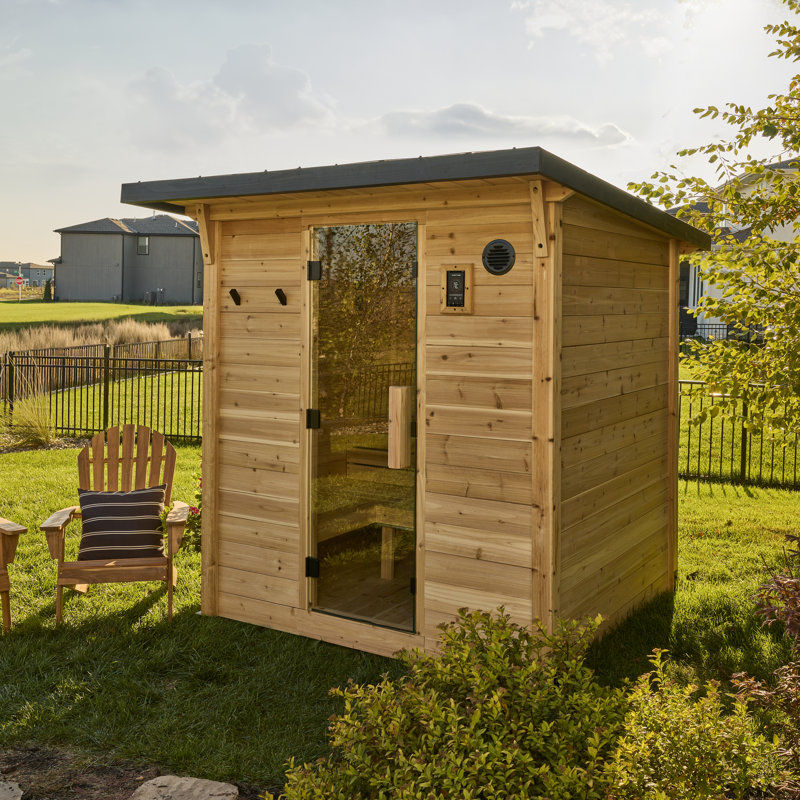 Backyard Discovery Henley 4-6 Person Traditional Cedar Outdoor Cabin Sauna with 9kW Electric Heater, Wi-Fi Control, LED Lights