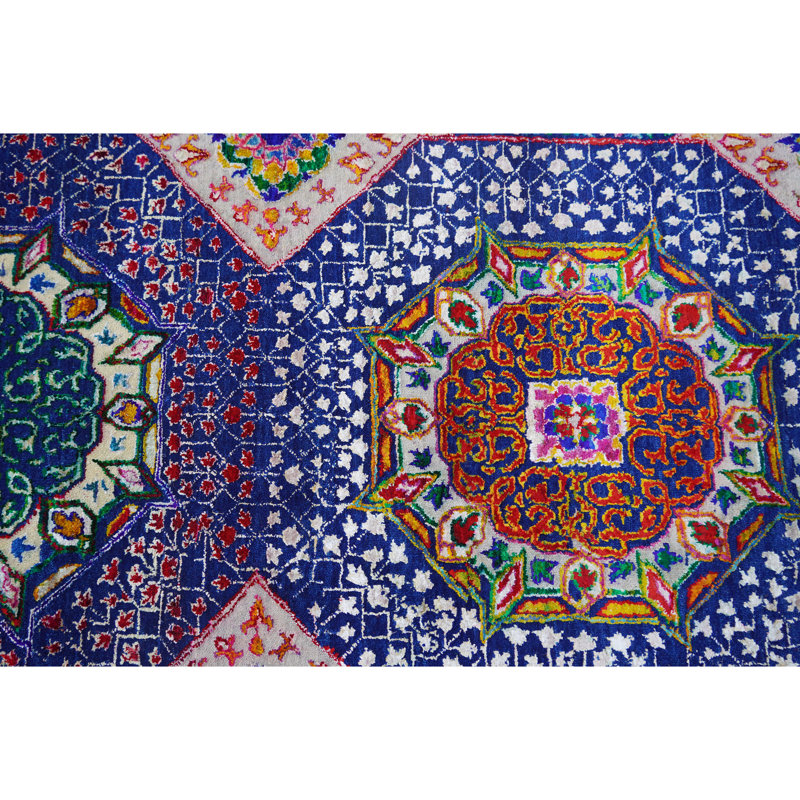 Hand Knotted Geometric Area Rug in Red/Purple/Pink/Navy, Rectangle 9' x 12'