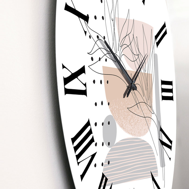 Horloge murale moderne avec formes tropicales organiques et feuilles tropicales I, Moyen