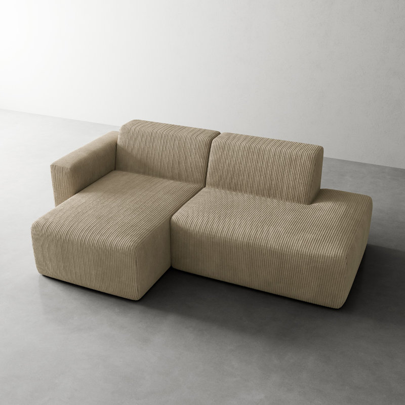 Ensemble de canapé modulaire en L 2 pièces Berlare, Velours côtelé kaki, Face à la gauche