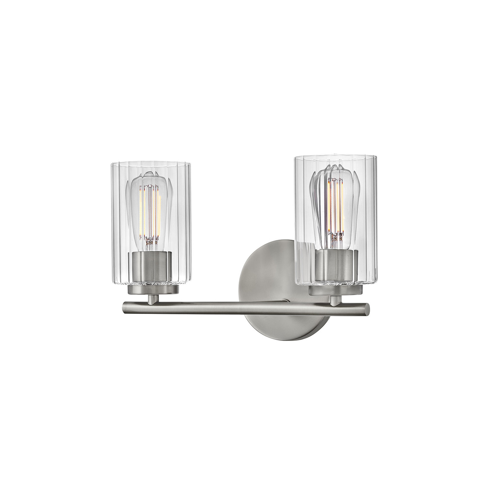 2-Light Bath Vanity Fixture with Clear Ribbed Glass, Brushed Nickel