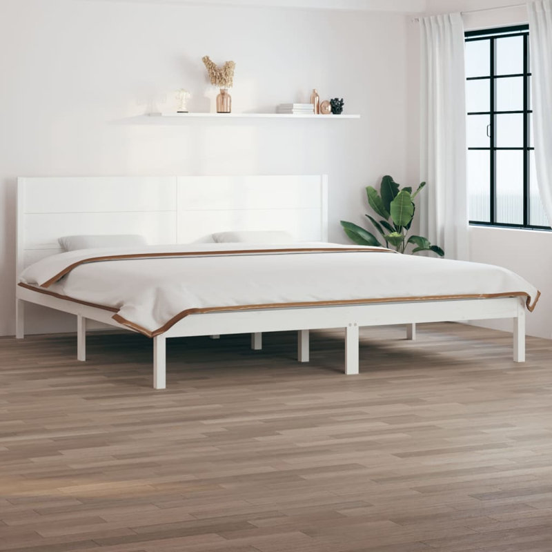 Bed Frame Solid Wood, Super King (200 x 200 cm), White