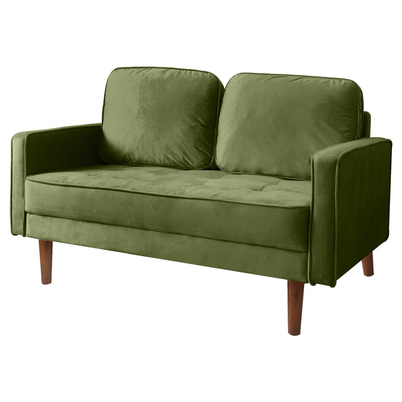 Muneef Corvettta 57.5"  square armrest pull-button double velvet couch, Army Green
