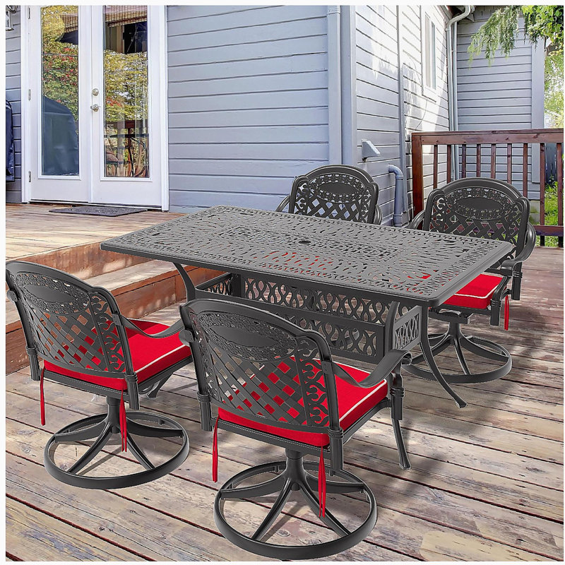 5-Piece All-Weather Cast Aluminum Dining Set, Include 4 Swivel Chairs and Rectangular Table With Black Frame (same sku:W1710S00452)