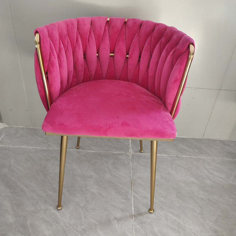 Chaise rembourrée en velours, Rose rouge