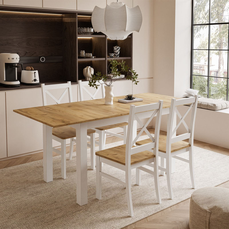 Odelle 4 - Person Dining Set, White, Brown, White/Oak craft