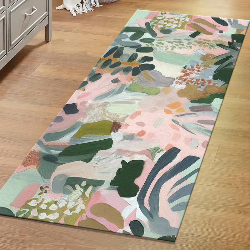 Soft Non Woven Printed Rug Featuring a Sophisticated Oriental Floral Design in Rich Earth Tones for an Elegant Floor Covering Solution in Your Home or Office