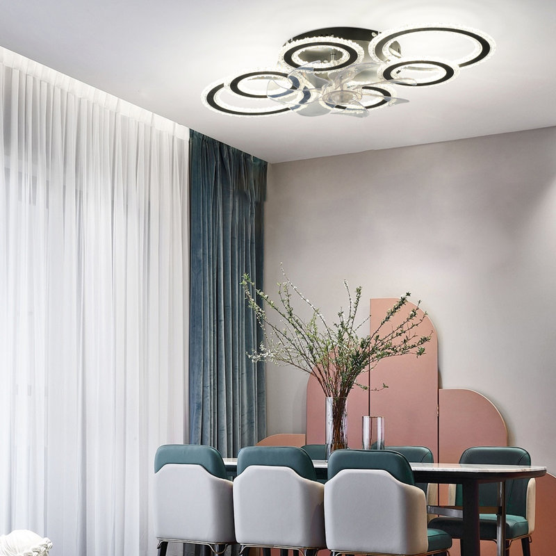 76cm LED Dimmable Reversible Flush Mount Ceiling Fan with Lights and Remote, Black