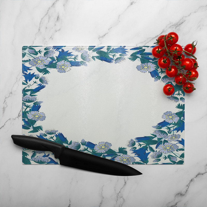 Winter Flowers Glass Chopping Board, 40cm L x 28cm W