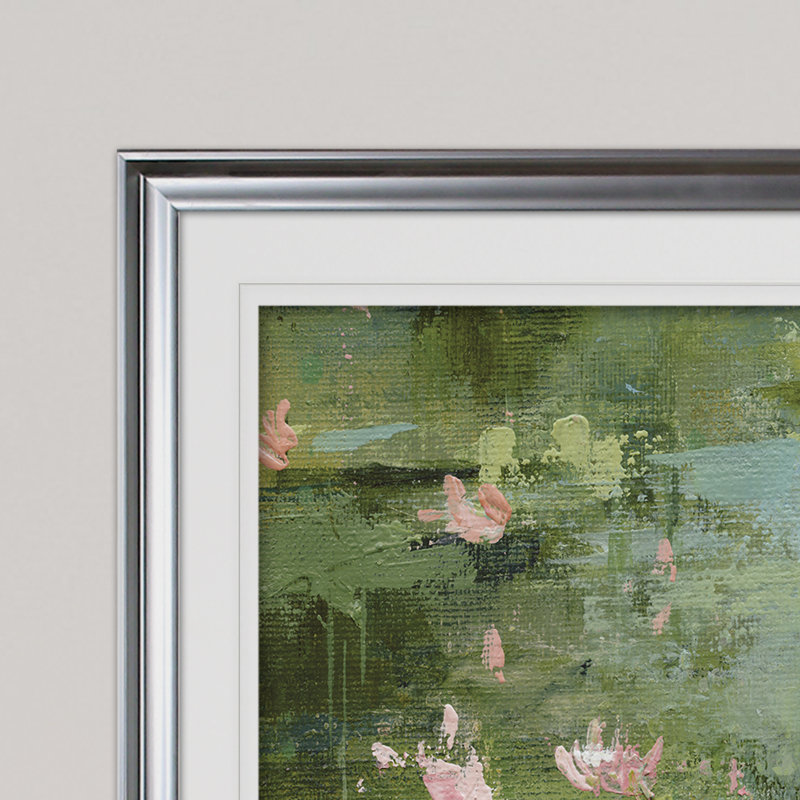 « celadon les nymphéas ii », reproduction de peinture à l’acrylique encadrée, Argent, H 28 po x l 38 po x P 1,5 po