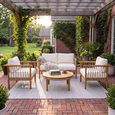 Ensemble de conversation 3 pièces d'extérieur en bois d'acacia, causeuse et 2 fauteuils simples pour terrasse