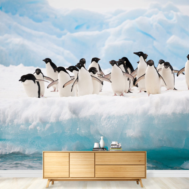 Grand papier peint auto-adhésif Adelie Penguins Colony on The Iceberg Antarctica, L 100 po x l 144 po