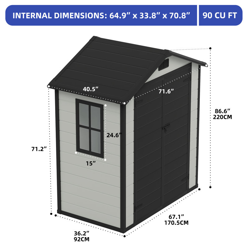 Remise de rangement verticale en plastique, Grey