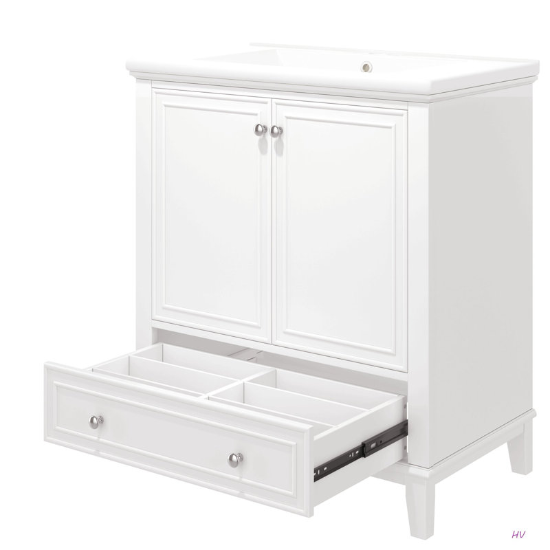 Ensemble de meuble-lavabo 30 po avec lavabo, armoire de salle de bain multifonctionnelle avec portes et tiroir, structure solide et panneau de fibres à densité moyenne