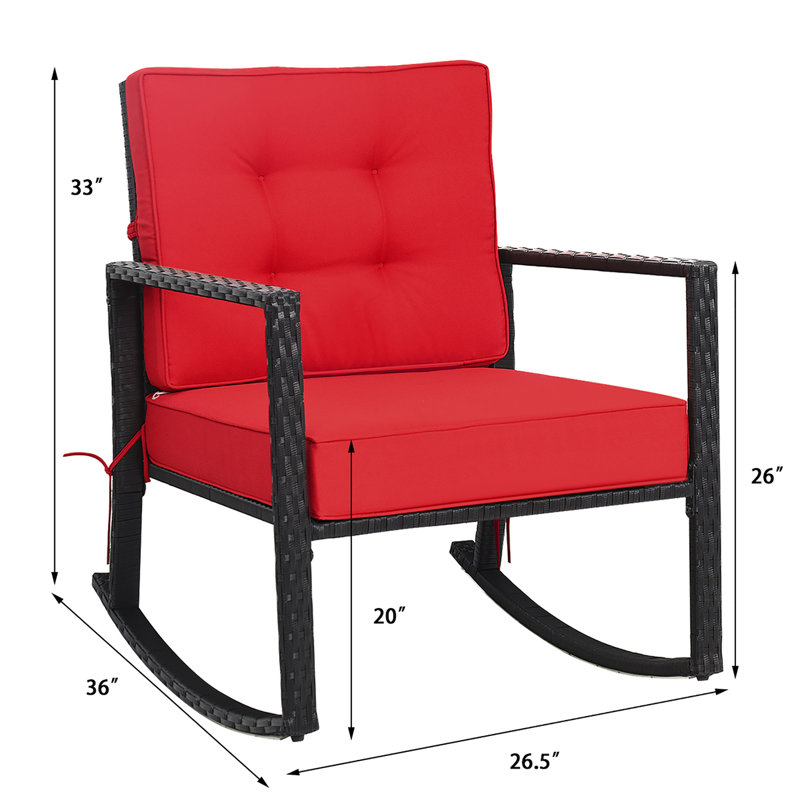 Chaise berçante esenler en osier / rotin avec coussins Esentepe, Rouge