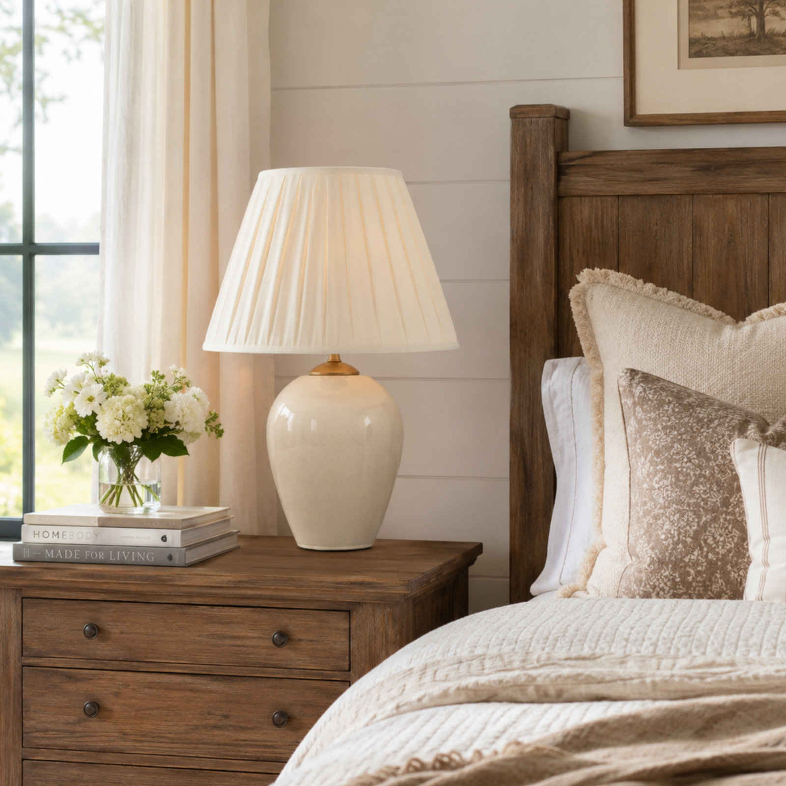 Dimmable Ceramic Table Lamp, White