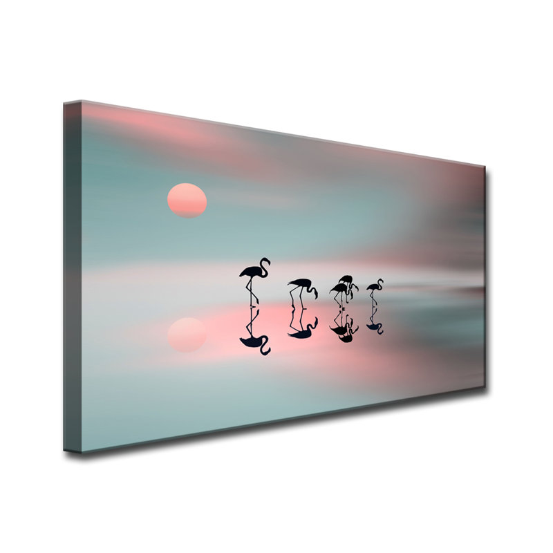 « family flamant roses », impression sur toile, H 20 po x l 30 po x P 1,5 po