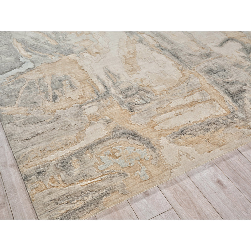 Infinity Power Loomed Wool/Nylon Abstract Area Rug in Silver/Gray/Brown/Beige, Runner 2'6" x 14'
