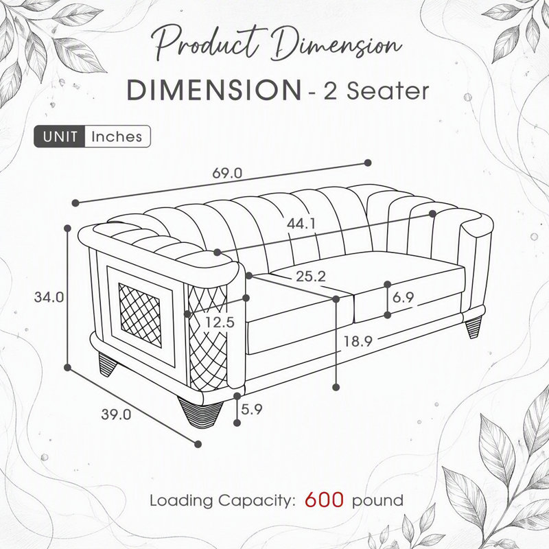 Canapé de 69 po en velours avec motif touffeté à rayures, coussins en mousse viscoélastique, structure à bordure dorée et texture brodée pour un salon luxueux.