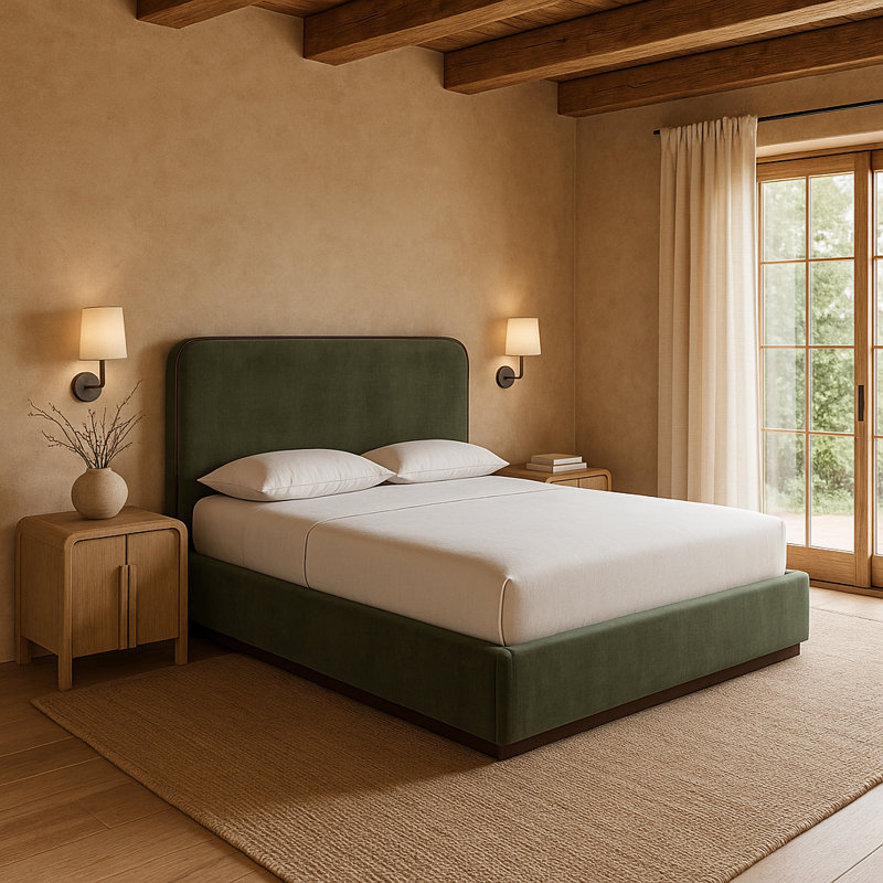 Lit tapissier Dayna, Grand, Velours vert