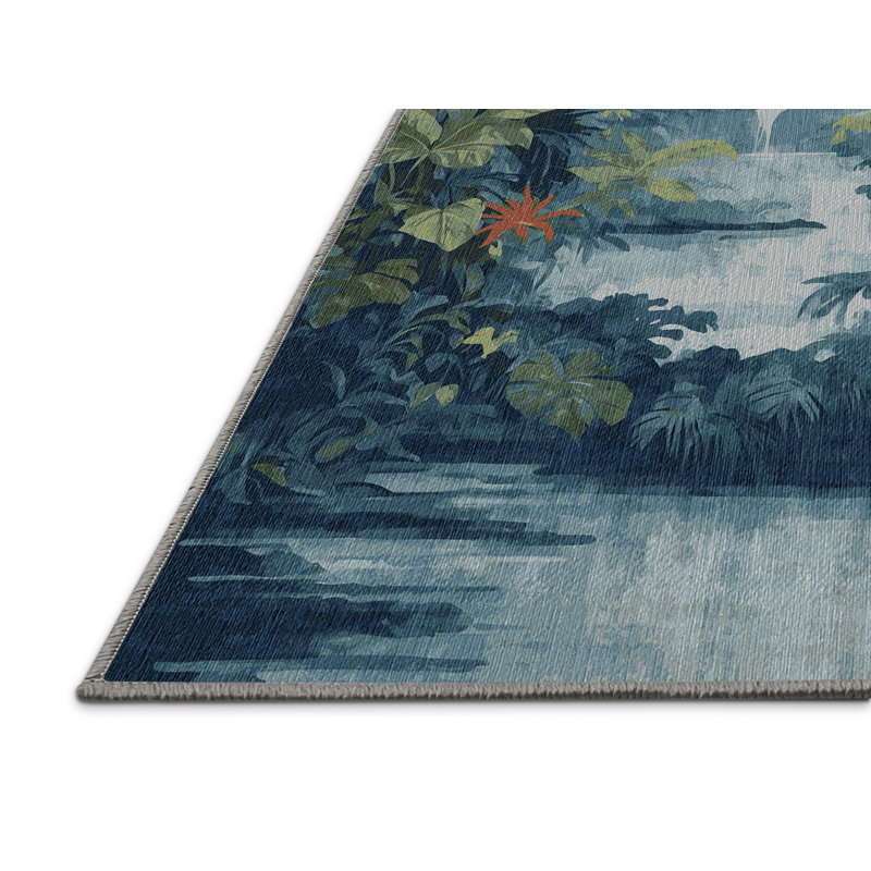 Machine Washable Green Area Rug, Round 4'