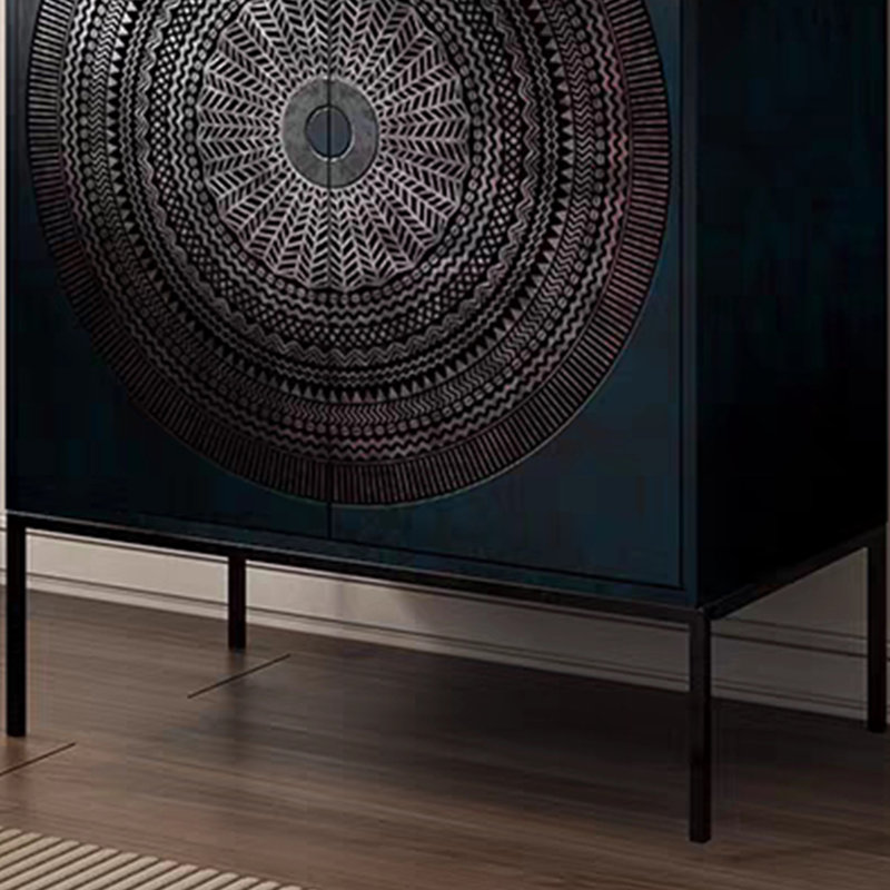 Armoire de rangement sculptée de style italien, H 35,43 po x l 31,5 po x P 15,75 po, Noir