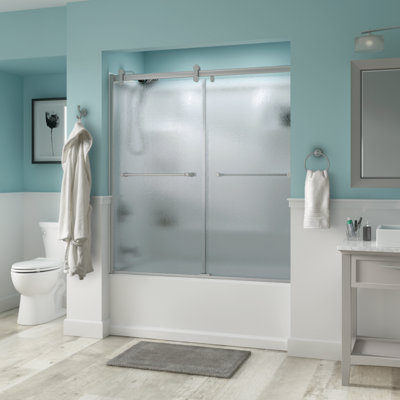 Porte de baignoire coulissante contemporaine 60 "x 58 3/4" avec verre de pluie Windemere
