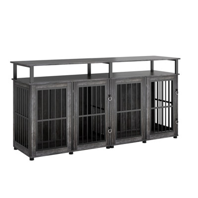 Meuble double 86,6 po pour caisses pour chien, meuble télé en bois pour ferme avec séparateur amovible, cage pour chien robuste pour 2 chiens, tube en métal et 4 portes verrouillables 