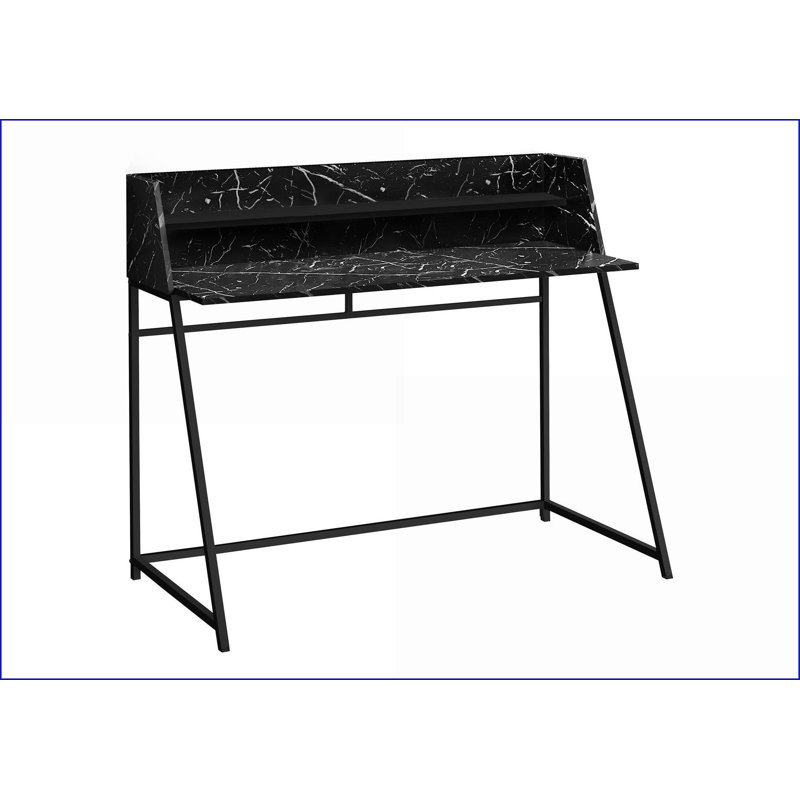 Bureaux pour bureau à domicile avec huche, L 48 po aspect marbre noir moderne | Métal noir | Panneau de particules, Noir