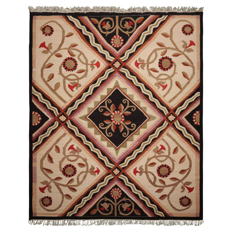 Tapis traditionnel kilim ivoire en laine tissé à la main 8 pi 2 po x 9 pi 9 po