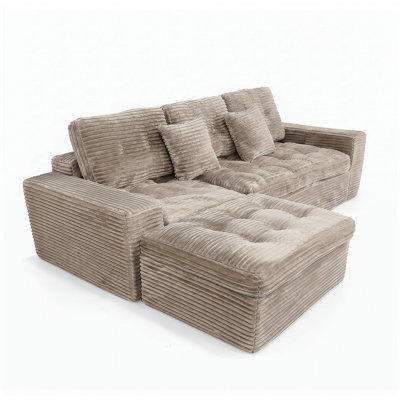 Ensemble de canapé modulaire Cloud, canapé modulaire de 105 po avec repose-pieds, mousse pure, velours en fausse fourrure de lapin, canapé de salon confortable kaki