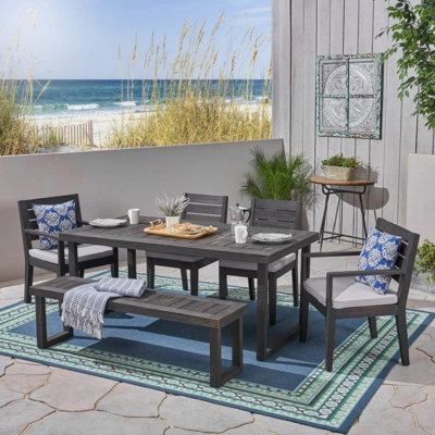 Outdoor 6-Seater Acacia Wood Dining Set With Bench