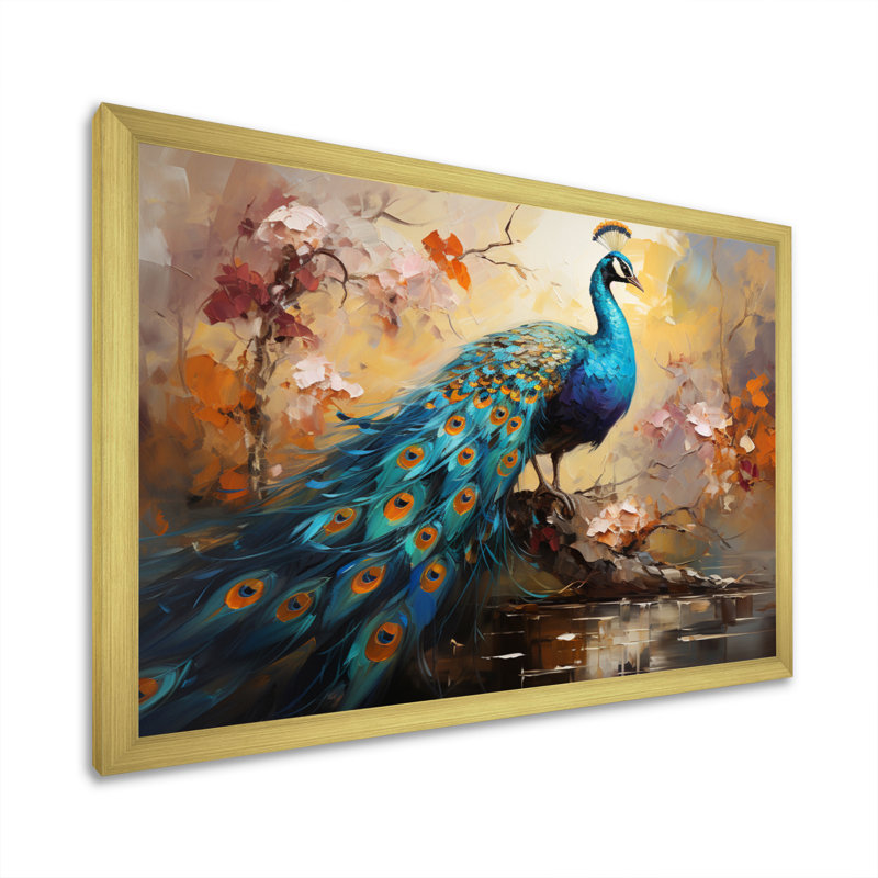 «Peacock Expressionist Portrait III - Peacock», art mural encadré, H 30 po x l 40 po x P 1,5 po, Cadre doré simple