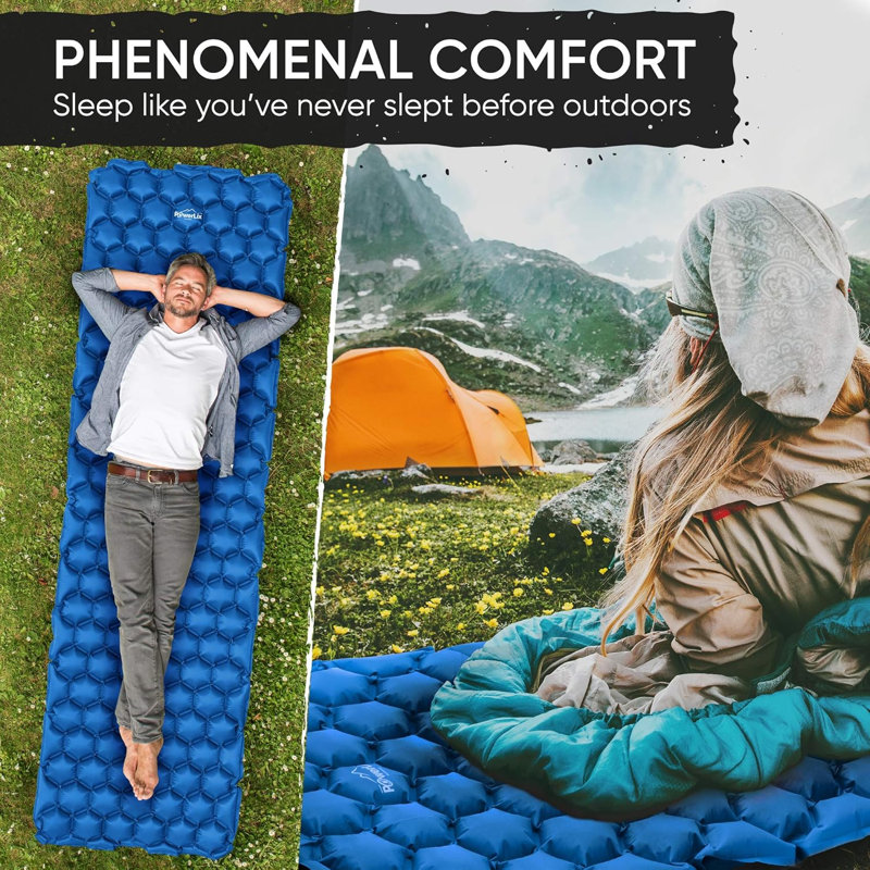 PowerLix light Sleeping Pad with Inflating Bag, Compact Hiking & Camping Mat, Blue