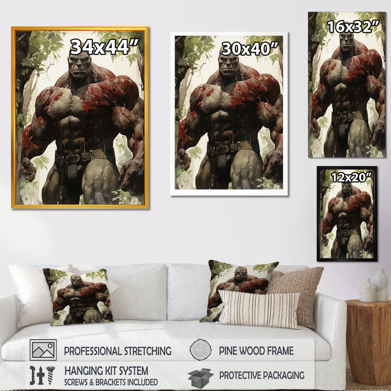 «Green Superhero Giants - Giants», art mural, H 32 po x l 24 po x P 1 po, Cadre flottant noir